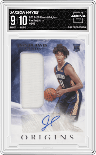 Jaxson Hayes from the 2019-20 Panini Origins set graded by Arena Club and given an overall grade of 9.