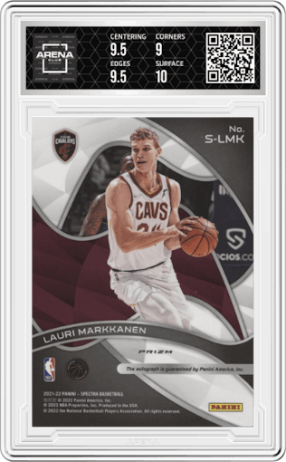 Lauri Markkanen from the 2021-22 Panini Spectra set featuring a Asia parallel graded by Arena Club and given an overall grade of 9.5.