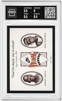 Michael Jordan/Spike Lee from the 1991 Nike Michael Jordan/Spike Lee set graded by Arena Club and given an overall grade of 9.