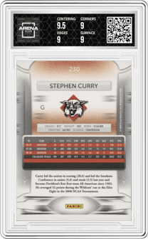 Stephen Curry from the 2009-10 Panini Prestige set graded by Arena Club and given an overall grade of 9.