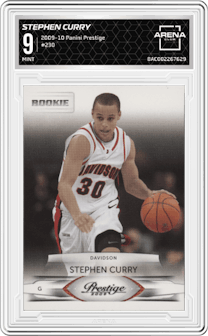 Stephen Curry from the 2009-10 Panini Prestige set graded by Arena Club and given an overall grade of 9.