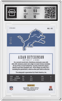 Aidan Hutchinson from the 2022 Panini Honors set graded by Arena Club and given an overall grade of 10.