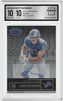 Aidan Hutchinson from the 2022 Panini Honors set graded by Arena Club and given an overall grade of 10.