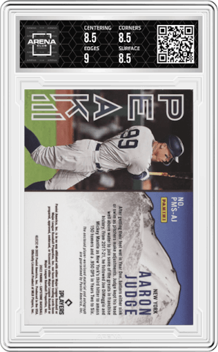Aaron Judge from the 2022 Panini Capstone set graded by Arena Club and given an overall grade of 8.5.