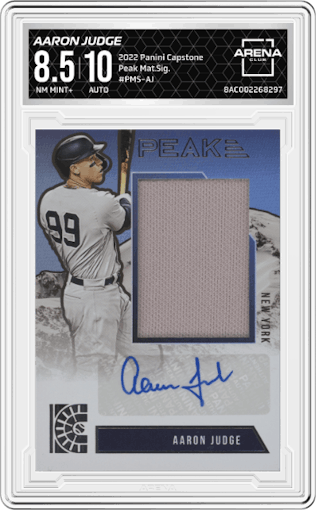 Aaron Judge from the 2022 Panini Capstone set graded by Arena Club and given an overall grade of 8.5.