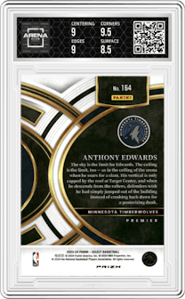 Anthony Edwards from the 2023-24 Panini Select  set featuring a Tiger parallel graded by Arena Club and given an overall grade of 9.