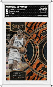 Anthony Edwards from the 2023-24 Panini Select  set featuring a Tiger parallel graded by Arena Club and given an overall grade of 9.