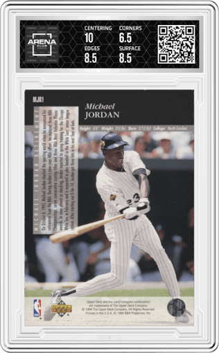 Michael Jordan from the 1993-94 Upper Deck Special Edition set graded by Arena Club and given an overall grade of 7.