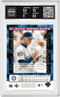 Alex Rodriguez from the 1995 Upper Deck set graded by Arena Club and given an overall grade of 8.