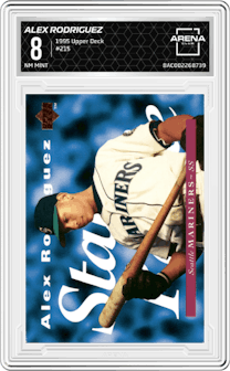 Alex Rodriguez from the 1995 Upper Deck set graded by Arena Club and given an overall grade of 8.