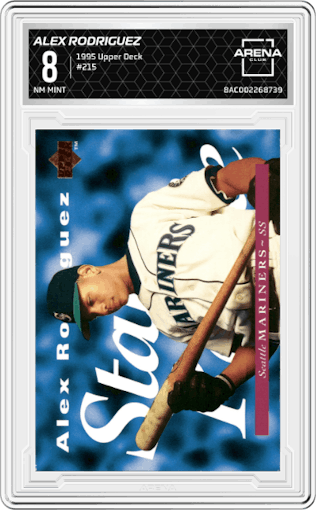 Alex Rodriguez from the 1995 Upper Deck set graded by Arena Club and given an overall grade of 8.