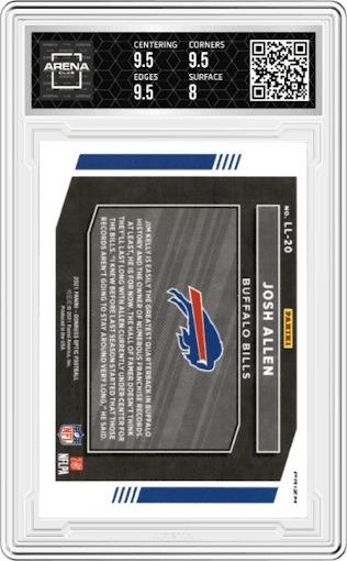 Josh Allen from the 2021 Panini Donruss Optic set graded by Arena Club and given an overall grade of 8.5.
