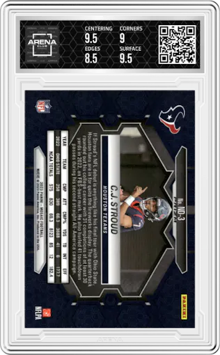 C.J. Stroud  from the 2023 Panini Mosaic set featuring a Reactive Yellow parallel graded by Arena Club and given an overall grade of 9.