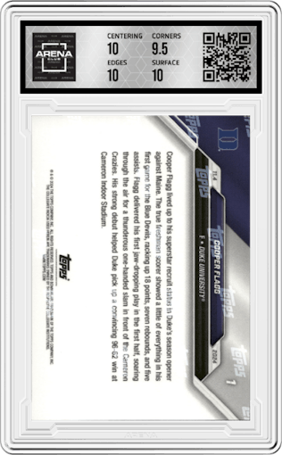 Cooper Flagg from the 2024-25 Bowman U Now set graded by Arena Club and given an overall grade of 10.