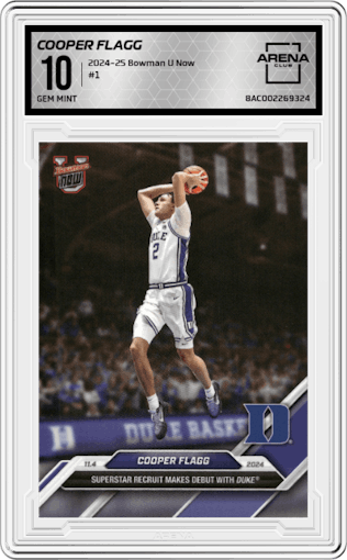 Cooper Flagg from the 2024-25 Bowman U Now set graded by Arena Club and given an overall grade of 10.