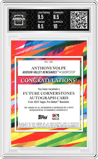 Anthony Volpe from the 2022 Topps Pro Debut set graded by Arena Club and given an overall grade of 9.