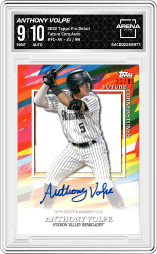 Anthony Volpe from the 2022 Topps Pro Debut set graded by Arena Club and given an overall grade of 9.