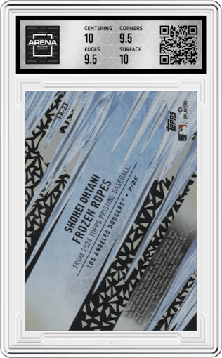 Shohei Ohtani from the 2024 Topps Pristine set graded by Arena Club and given an overall grade of 10.