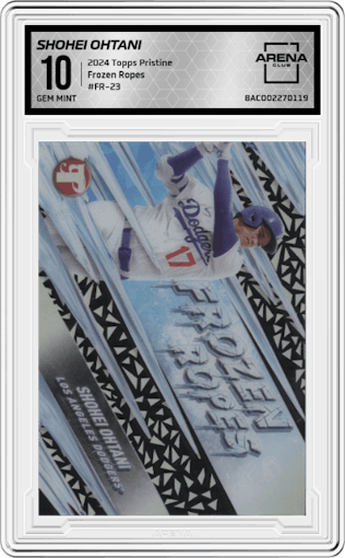 Shohei Ohtani from the 2024 Topps Pristine set graded by Arena Club and given an overall grade of 10.