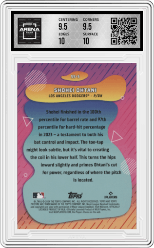Shohei Ohtani from the 2024 Topps Pristine set graded by Arena Club and given an overall grade of 10.