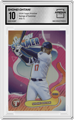 Shohei Ohtani from the 2024 Topps Pristine set graded by Arena Club and given an overall grade of 10.