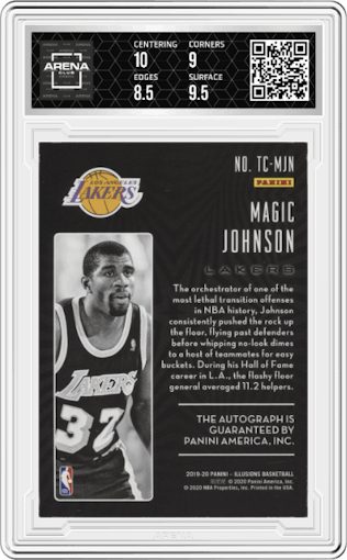 Magic Johnson from the 2019-20 Panini Illusions set graded by Arena Club and given an overall grade of 9.