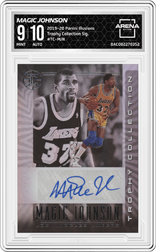 Magic Johnson from the 2019-20 Panini Illusions set graded by Arena Club and given an overall grade of 9.