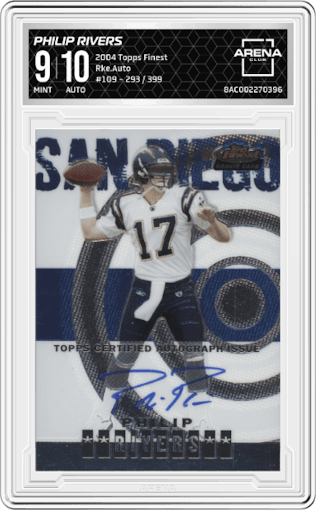 Philip Rivers from the 2004 Topps Finest set graded by Arena Club and given an overall grade of 9.