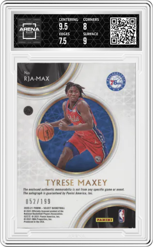 Tyrese Maxey from the 2020-21 Panini Select  set graded by Arena Club and given an overall grade of 8.