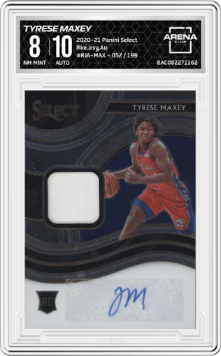 Tyrese Maxey from the 2020-21 Panini Select  set graded by Arena Club and given an overall grade of 8.