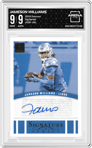 Jameson Williams from the 2024 Donruss set graded by Arena Club and given an overall grade of 9.