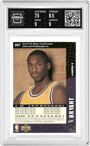 Kobe Bryant from the 1996-97 Upper Deck Collector's Choice set graded by Arena Club and given an overall grade of 8.