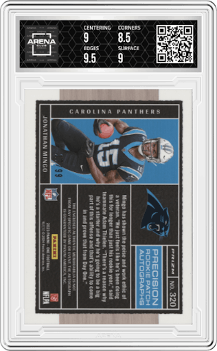 Jonathan Mingo from the 2023 Panini One set graded by Arena Club and given an overall grade of 9.