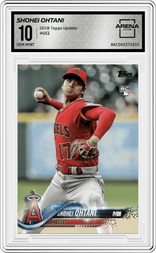 Shohei Ohtani from the 2018 Topps Update set graded by Arena Club and given an overall grade of 10.