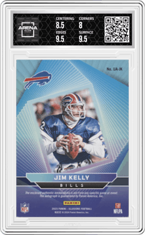 Jim Kelly from the 2023 Panini Illusions set featuring a Gold parallel graded by Arena Club and given an overall grade of 8.5.