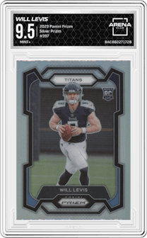 Will Levis from the 2023 Panini Prizm set featuring a Silver Prizm parallel graded by Arena Club and given an overall grade of 9.5.