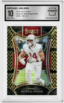 Michael Wilson from the 2023 Panini Select set featuring a Gold Dragon Scale parallel graded by Arena Club and given an overall grade of 10.