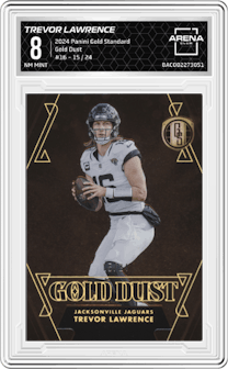 Trevor Lawrence from the 2024 Panini Gold Standard set graded by Arena Club and given an overall grade of 8.