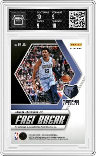 Jaren Jackson Jr. from the 2023-24 Panini Mosaic set graded by Arena Club and given an overall grade of 9.5.