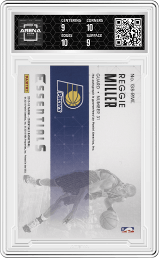 Reggie Miller from the 2017-18 Panini Essentials set graded by Arena Club and given an overall grade of 9.5.