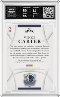 Vince Carter from the 2012-13 Panini Immaculate Collection set graded by Arena Club and given an overall grade of 9.