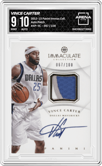 Vince Carter from the 2012-13 Panini Immaculate Collection set graded by Arena Club and given an overall grade of 9.
