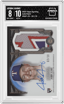 Josh Jung from the 2023 Topps Dynasty set graded by Arena Club and given an overall grade of 8.