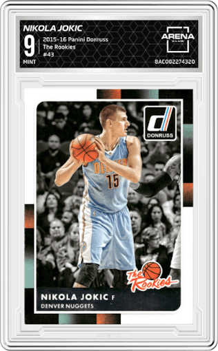 Nikola Jokic from the 2015-16 Panini Donruss Basketball set graded by Arena Club and given an overall grade of 9.