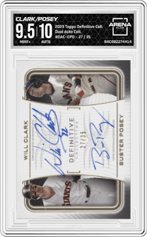 Will Clark/Buster Posey from the 2023 Topps Definitive Collection set graded by Arena Club and given an overall grade of 9.5.
