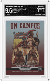 Jordan Addison from the 2023 Panini Prizm Draft Picks set graded by Arena Club and given an overall grade of 9.5.