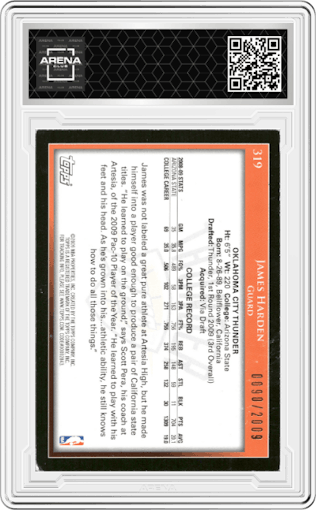 James Harden  from the 2009-10 Topps set featuring a Gold parallel graded by Arena Club.