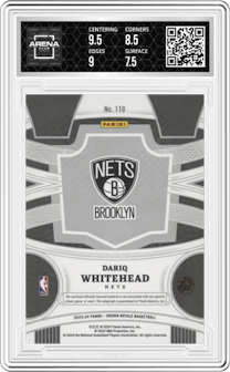 Dariq Whitehead from the 2023-24 Panini Crown Royale  set graded by Arena Club and given an overall grade of 8.