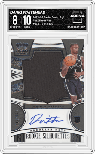 Dariq Whitehead from the 2023-24 Panini Crown Royale  set graded by Arena Club and given an overall grade of 8.