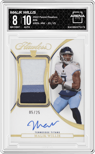 Malik Willis from the 2022 Panini Flawless set graded by Arena Club and given an overall grade of 8.